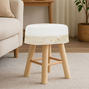 Lentigo Natural and White Corn Rope Woven Round Stool