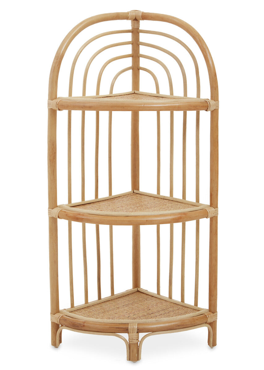 Mataram Three Tier Natural Rattan Corner Shelf Unit