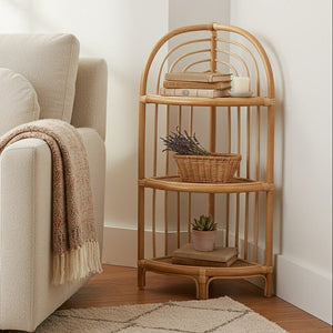 Mataram Natural Rattan 3 Tier Corner Shelf Unit