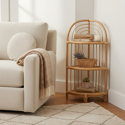 Mataram Three Tier Natural Rattan Corner Shelf Unit