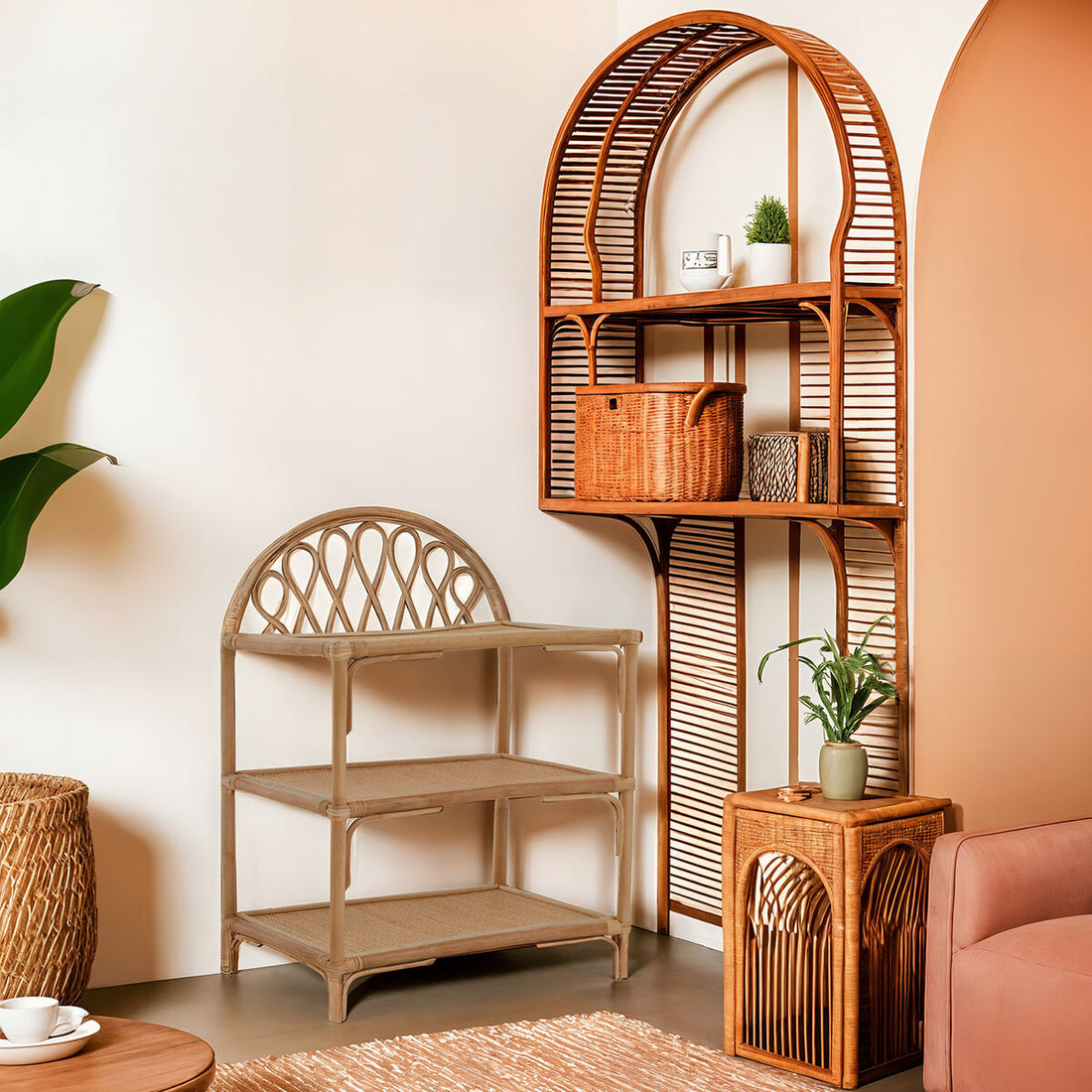 Mataram Three Tier Natural Rattan Shelf Unit
