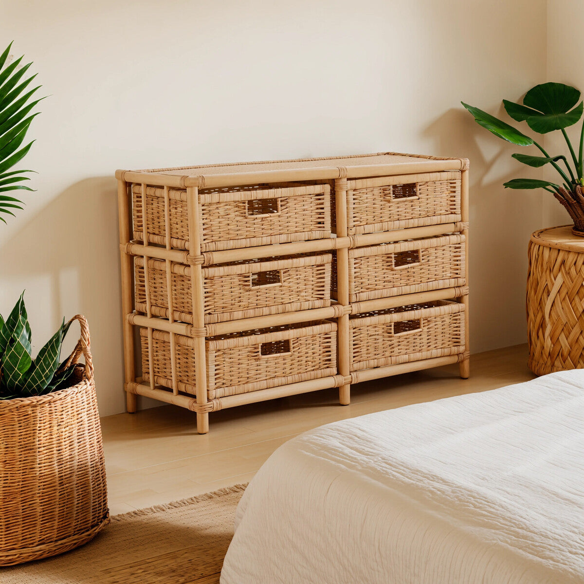 Mataram Natural Rattan Six Drawer Chest