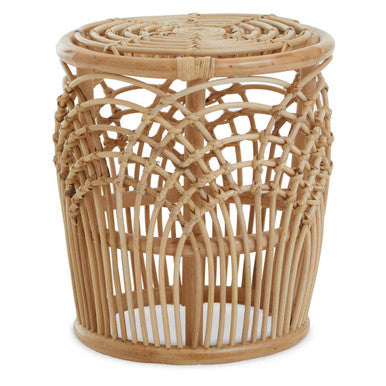 Natural Rattan Side Table with Cutout Arched Pattern, Mataram