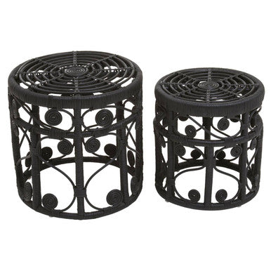 Mataram Set Of Two Black Natural Rattan Tables