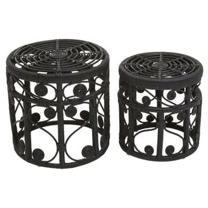 Mataram Set Of Two Black Natural Rattan Tables