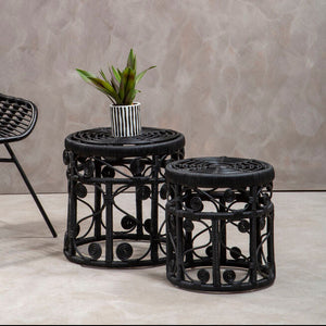 Mataram Black Natural Rattan Set of 2 Tables