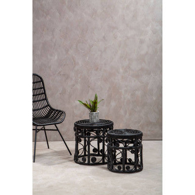 Mataram Set Of Two Black Natural Rattan Tables
