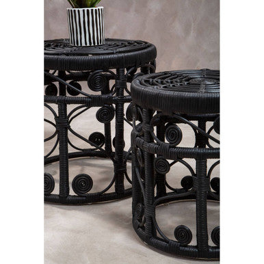 Mataram Set Of Two Black Natural Rattan Tables