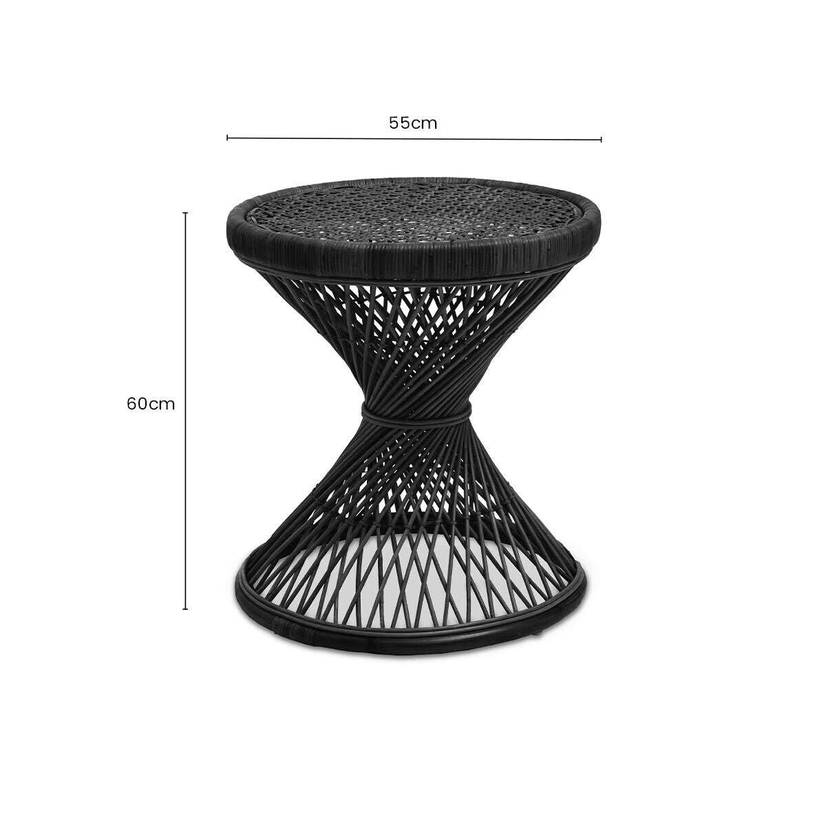 Black Rattan Side Table with Twisted Base and Tight Weave Top, Mataram