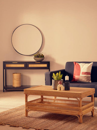 Natural Rattan Coffee Table with Tight Weave Lower Shelf, Mataram