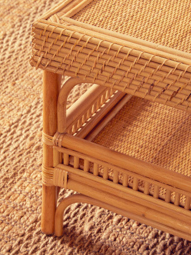 Natural Rattan Coffee Table with Tight Weave Lower Shelf, Mataram