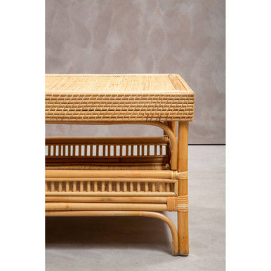 Natural Rattan Coffee Table with Tight Weave Lower Shelf, Mataram