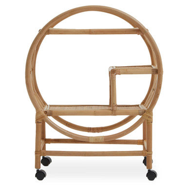 Rattan circular shelf with a smaller square shelf on a white background
