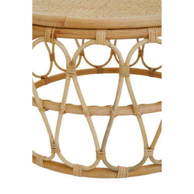 Natural Rattan Round Coffee Table with Open Weave Design and Webbing Round Top, Mataram