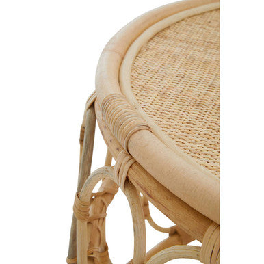 Natural Rattan Round Coffee Table with Open Weave Design and Webbing Round Top, Mataram