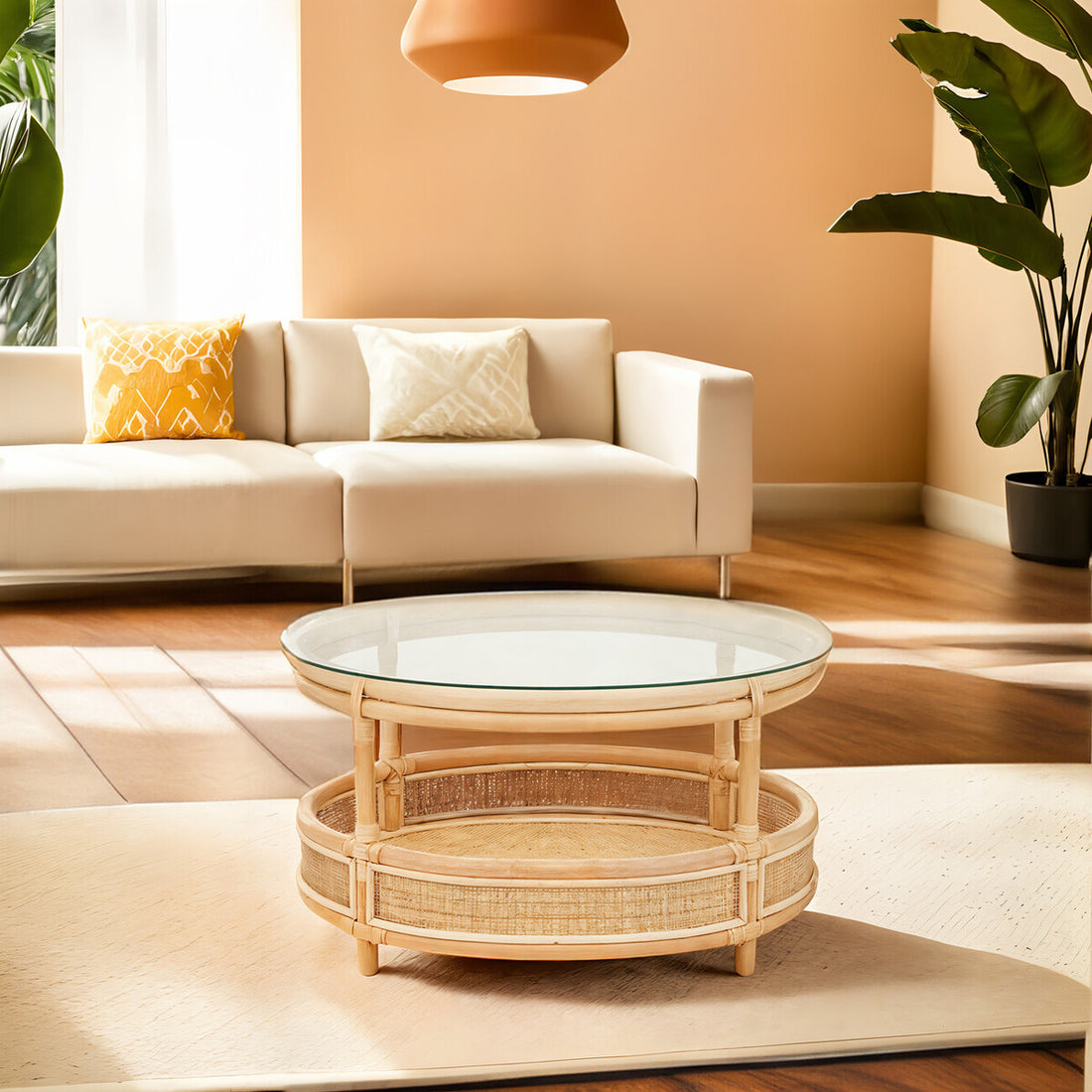 Mataram Rattan Coffee Table With Glass Top