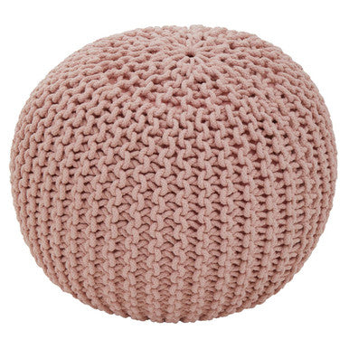 Pink knitted pouf on a white background