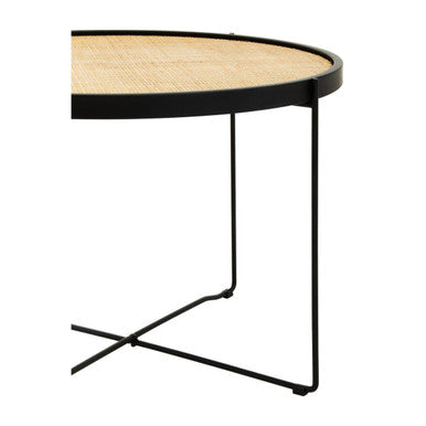 Natural Rattan Round Coffee Table with Black Cross Metal Legs, Depok
