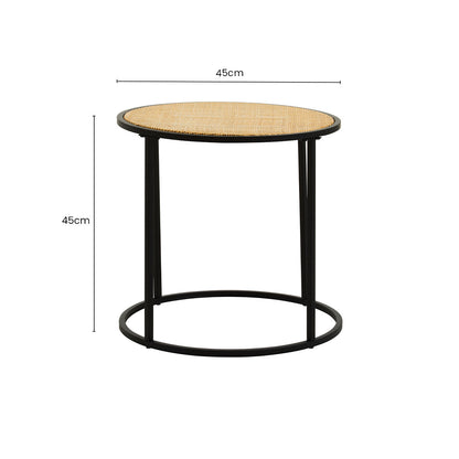 Natural Rattan Round Top Side Table with Black Metal Base, Depok