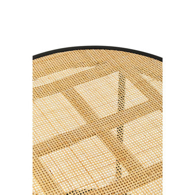 Natural Rattan Round Top Side Table with Black Metal Base, Depok