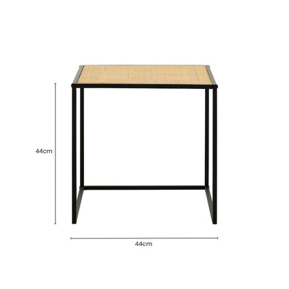 Natural Rattan Top Side Table with Black Metal Square Base | Depok