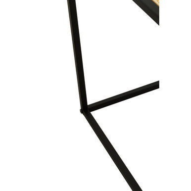 Natural Rattan Top Side Table with Black Metal Square Base, Depok