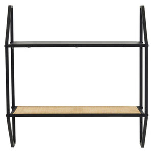 Depok Two Tier Rattan And Metal Wall Shelf