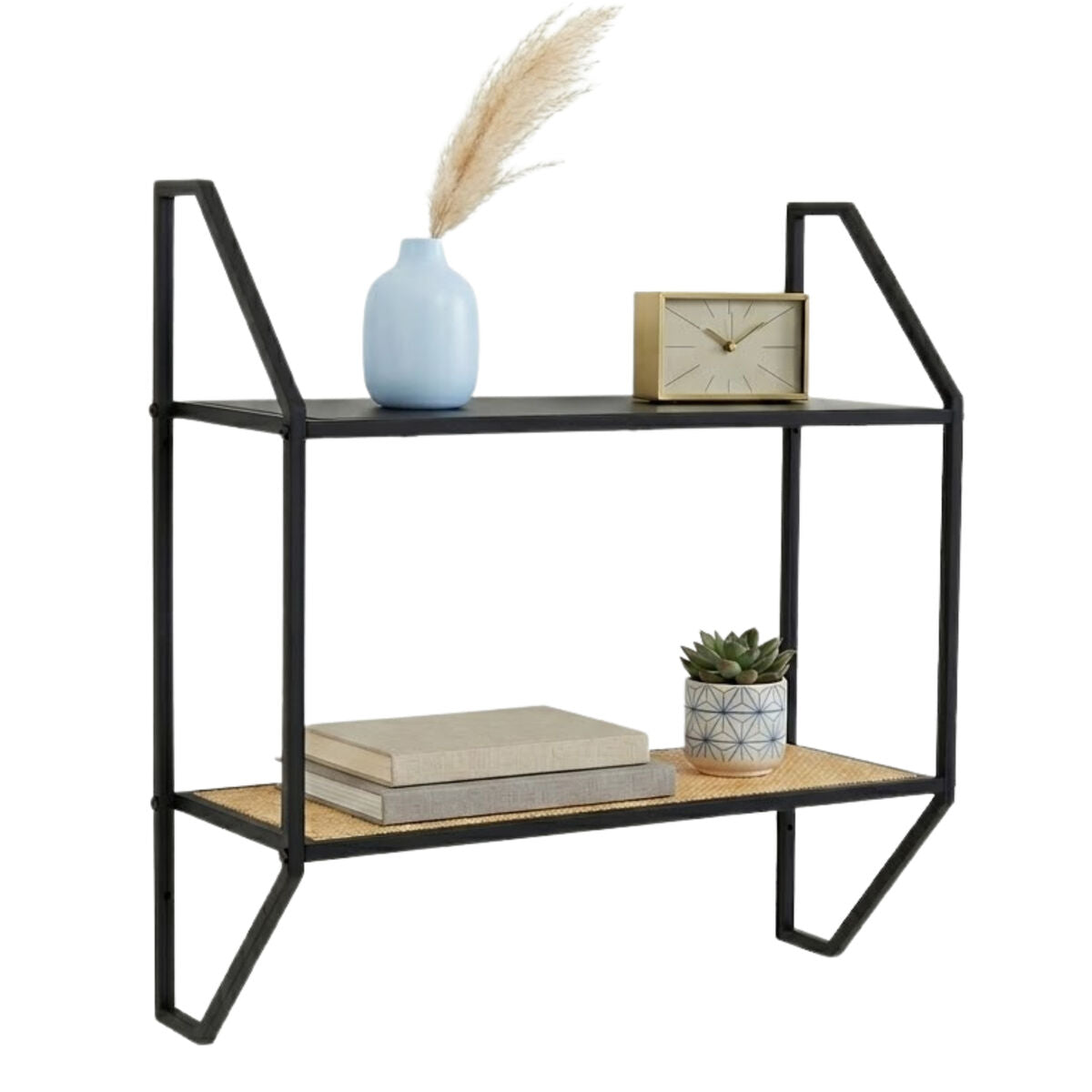 Two Tier Rattan and Metal Wall Shelf | Depok