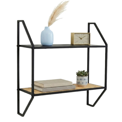 Two Tier Rattan and Metal Wall Shelf | Depok