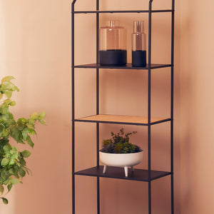 Depok Natural Rattan and Black Finish Metal 5 Tier Shelf Unit