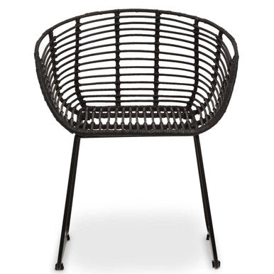 Black woven chair on a white background