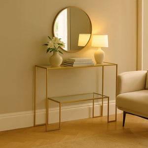 Avento Clear Glass and Gold Finish Console Table