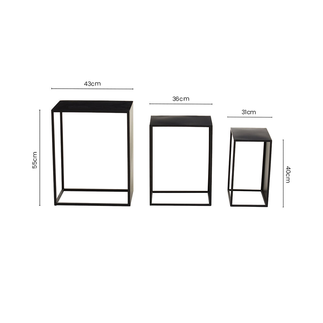 Set of 3 Black Iron Rectangular Nesting Tables, Avento