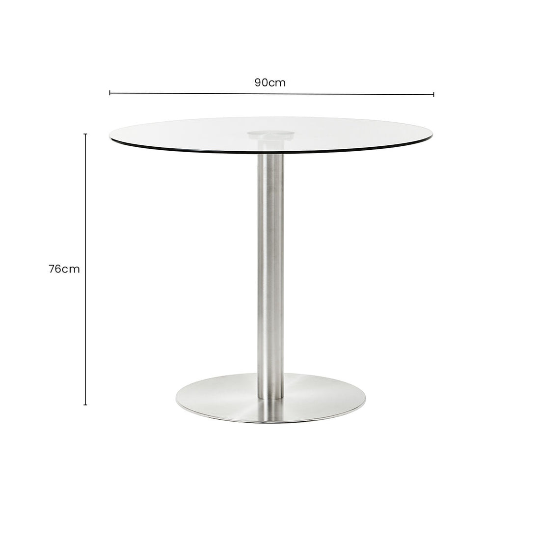 Silver Finish Round Glass Top and Steel Frame Dining Table, Metropolitan