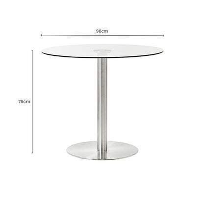 Silver Finish Round Glass Top and Steel Frame Dining Table, Metropolitan