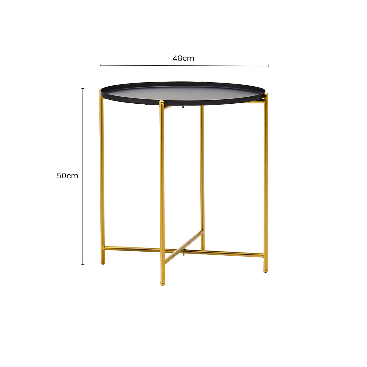 Black Tray Top Round Side Table with Gold Finish Iron Stand | Trosa