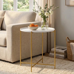 Trosa White and Gold Finish Tray Side Table