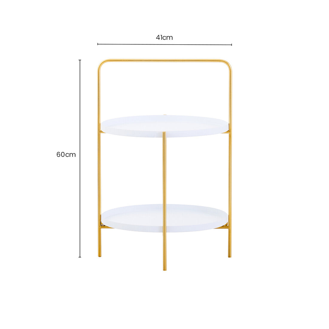 White Rounded Shelves Two-Tier Side Table with Gold Iron Stand, Trosa