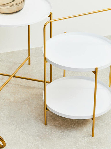Trosa Two Tier White And Gold Side Table