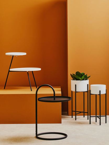 White Iron Tray Top and Black Iron Legs 2 Tie Side Table, Trosa