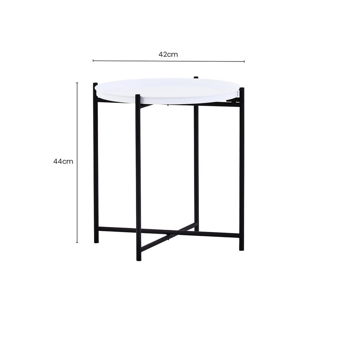 Round White Top Side Table with Black Iron Lattice Base, Trosa