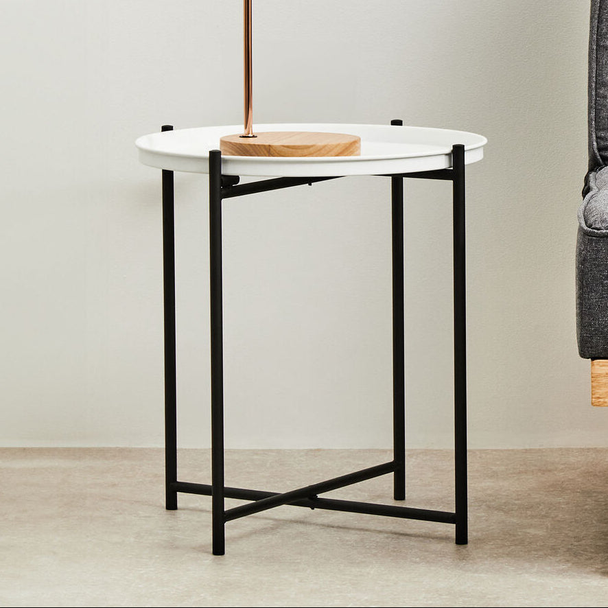 Grey Iron Round Side Table with Slender Metal Legs, Trosa