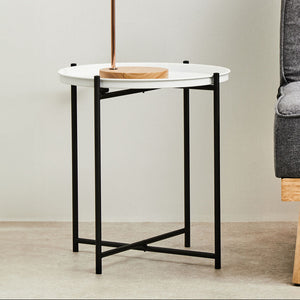 Trosa White and Black Finish Round Tray Side Table
