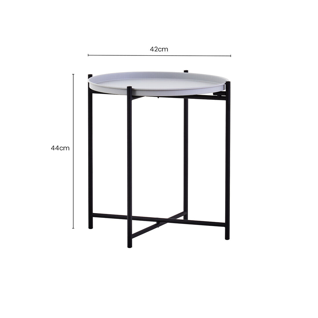 Round Grey Top Side Table with Black Iron Lattice Base, Trosa