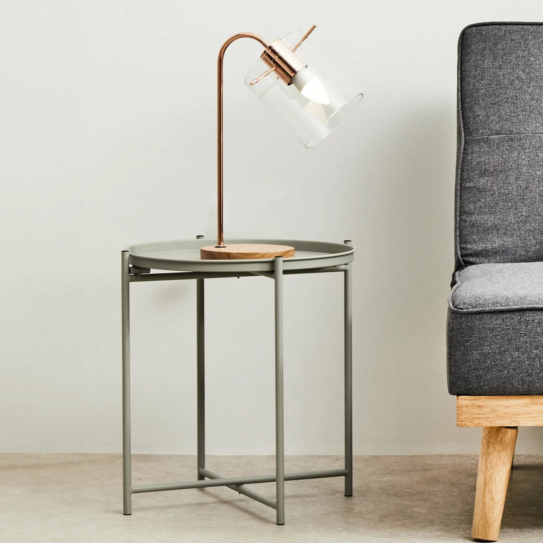 Grey Iron Round Side Table with Slender Metal Legs, Trosa