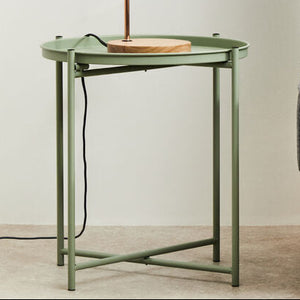 Green Iron Round Side Table with Slender Metal Legs, Trosa