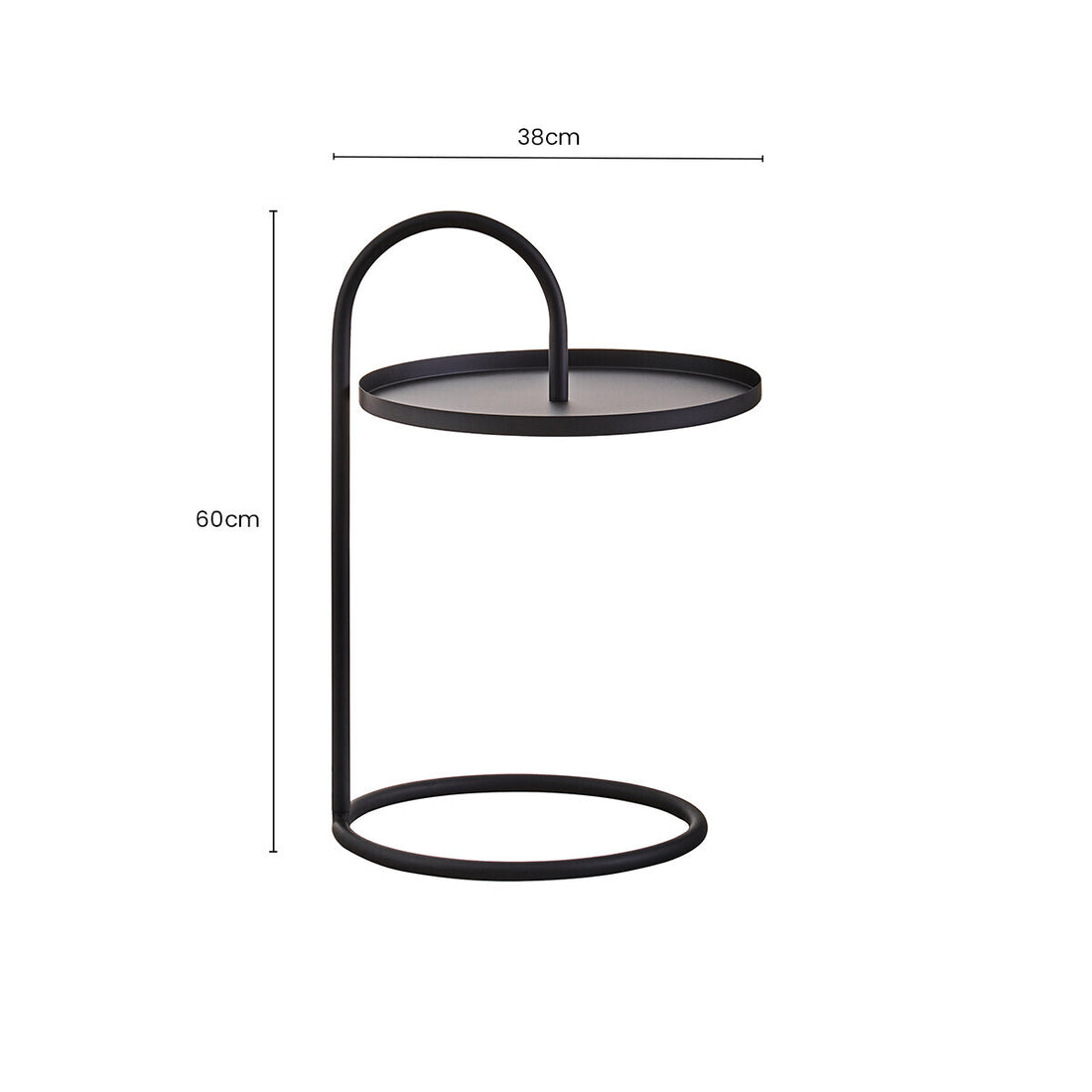 Black Round Top Side Table with Black Finish Iron Hanging Frame, Trosa