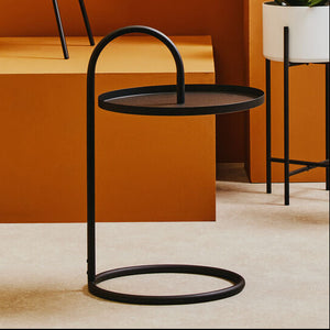 Black Round Top Side Table with Black Finish Iron Hanging Frame, Trosa
