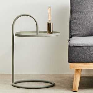 Grey Round Top Side Table with Grey Finish Iron Hanging Frame, Trosa