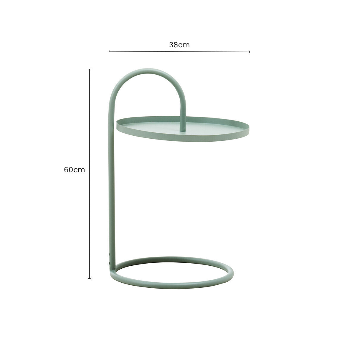 Green Round Top Side Table with Grey Finish Iron Hanging Frame | Trosa